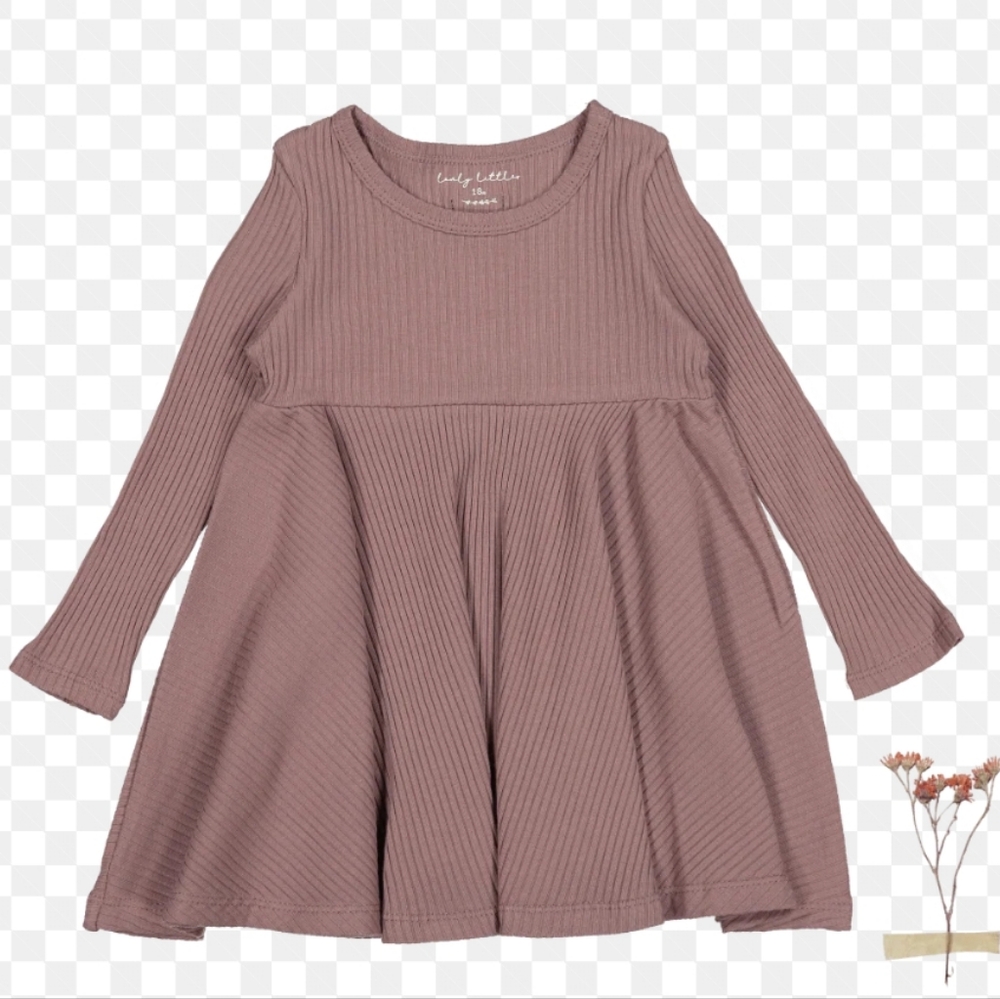 Lovely Littles Cozy Long Sleeve Ribbed Dress - Mauve